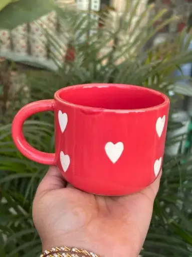 Red Ceremic Mug with heart print